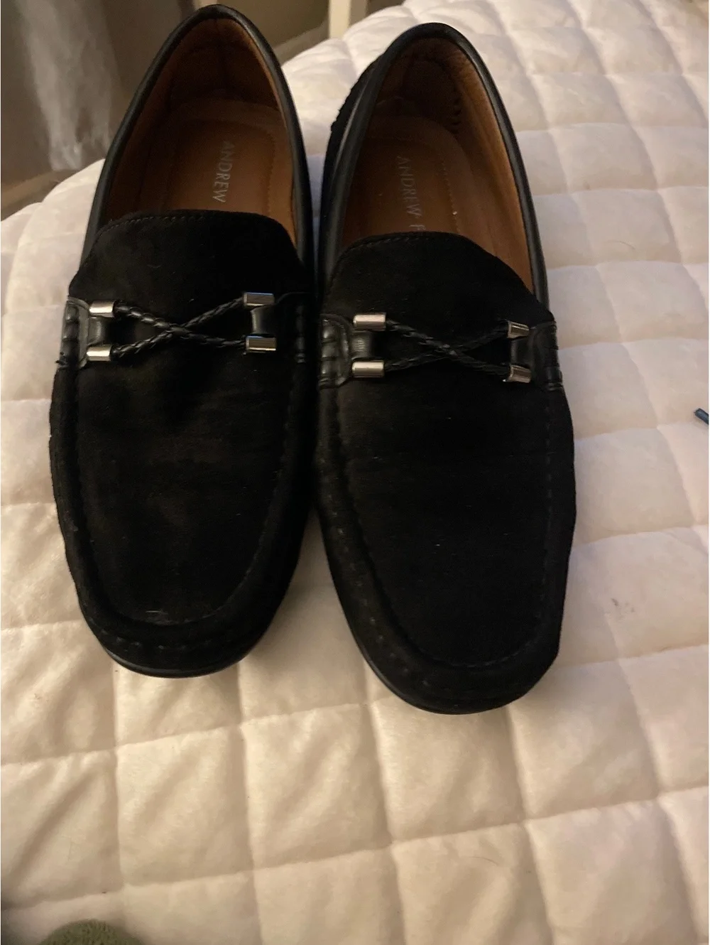 Andrew Fezza Men's Black Suede Loafers Size 8 with Leather Interior and Rubber T